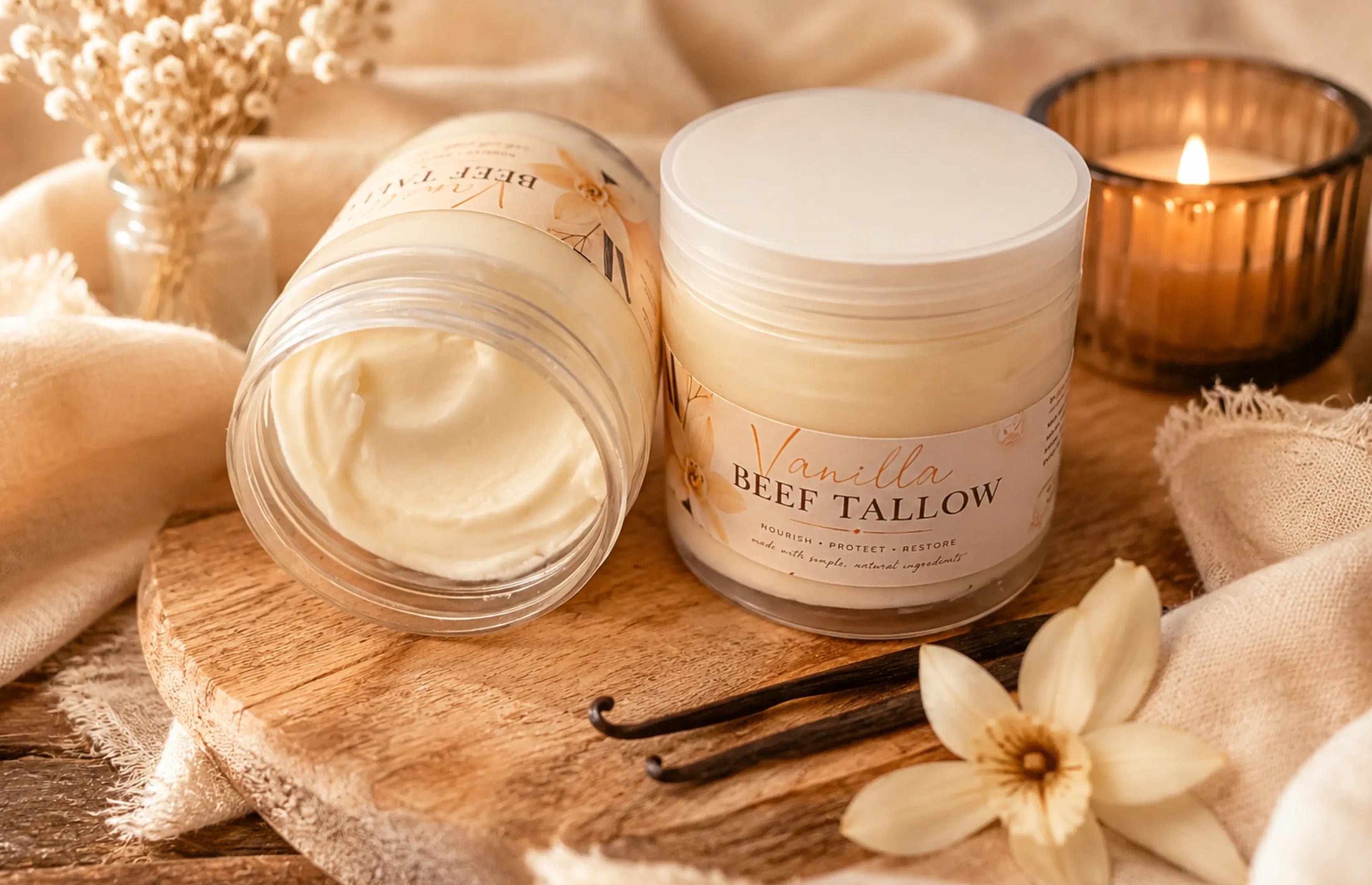 Vanilla Beef Tallow Body Butter | Whipped Natural Moisturizer for Dry Skin